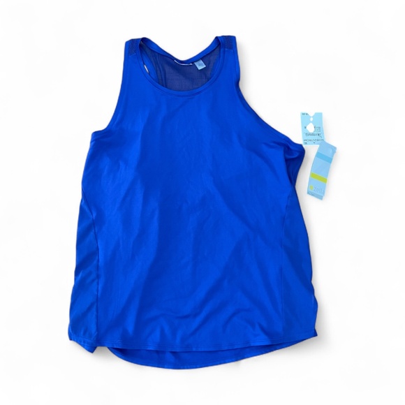 NWT ZELLA Blue Racerback Mesh Running Workout Yoga Top Sz L - Picture 1 of 8